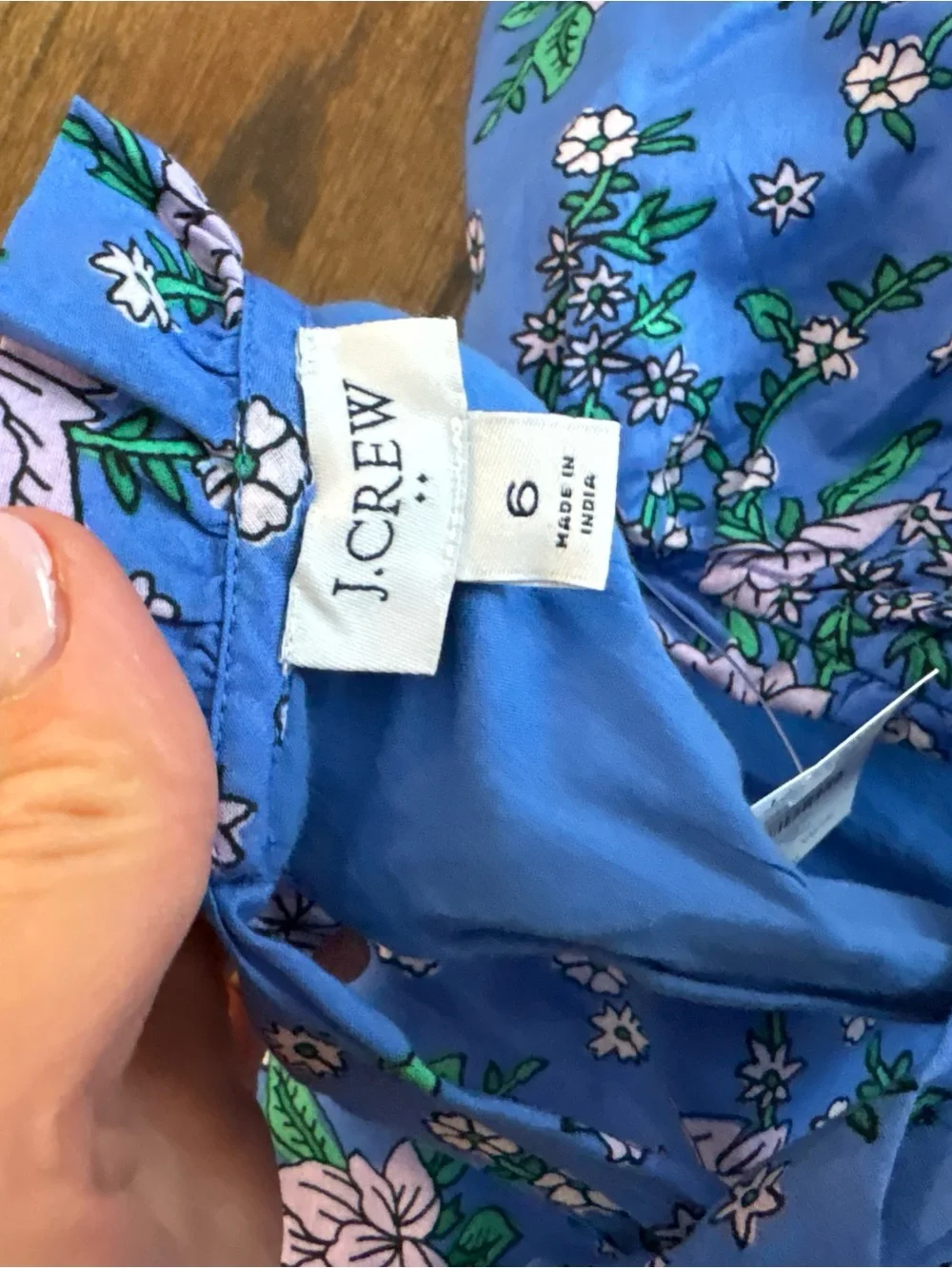 J. Crew Blue Floral poplin Dress with puff sleeve tie back 100% cotton